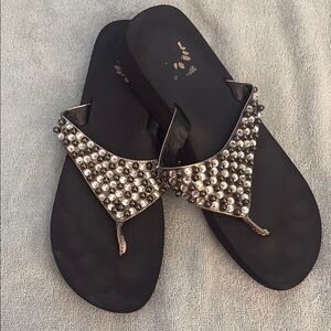 Elegant Black Beaded Women's Sandals
